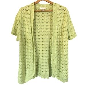Christopher & Banks Womens Lime Green Open Knit Scallop Cardigan Sweater‎ Top XL